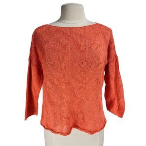 EILEEN FISHER Women Size XS Red Orange Cable Knit Top Loose Fit Long SLV  253P